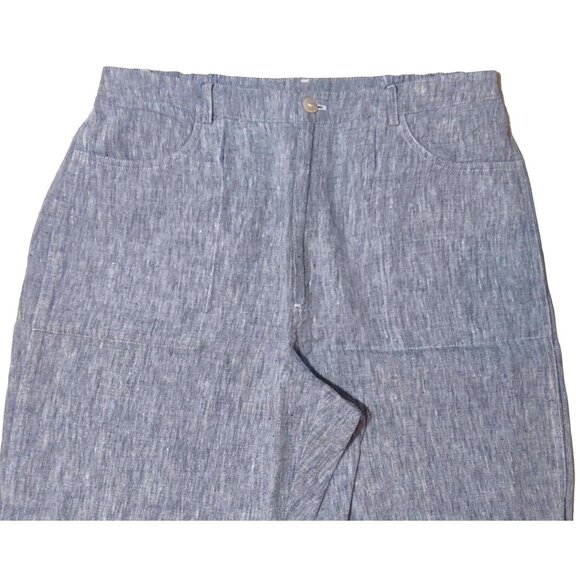 Vtg Chicos Design Linen Pants Blue Gray Wide Leg Pockets High Rise Cropped Large - Picture 6 of 6